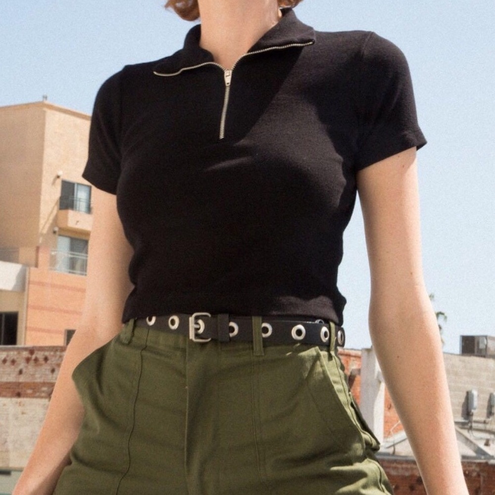 Brandy Melville Black Crop Top Quarter Zip
